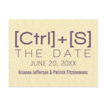 Geeky Typography Save the Date Postcard, Purple