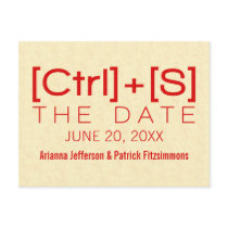 Geeky Typography Save the Date Postcard, Red