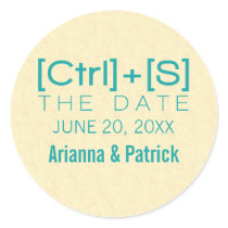 Geeky Typography Save the Date Stickers, Teal
