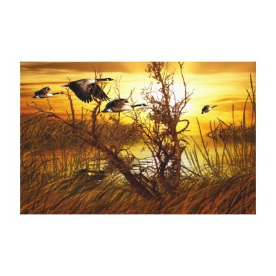 Geese On Sunset Pond Gallery Wrap Canvas by Graphics_By_Denny