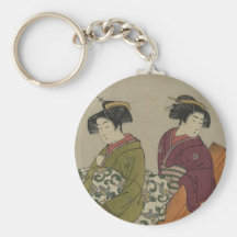 Geisha and Servant Vintage Japanese Art Key Chains