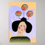 Geisha with balloons and bird dress posters