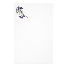 Geisha with purple fans personalized stationery