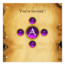 Gem cross 1st Holy Communion / Christening purple Invitations