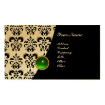 GEM DAMASK MONOGRAM green emerald gold Business Card Template