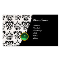 GEM DAMASK MONOGRAM green emerald pearl Business Cards