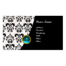 GEM DAMASK MONOGRAM green emerald pearl Business Card Templates