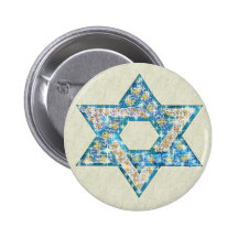 Gem decorated Star of David Pinback Button