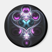 Gem Stone Heart Fractal Round Magnet