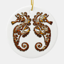 Gemini Metallic Tribal Seahorses Christmas Tree Ornaments