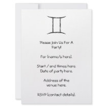 Gemini. Zodiac Astrology Sign. Black. Custom Invitations