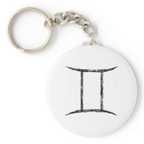 Gemini. Zodiac Astrology Sign. Black. Key Chain