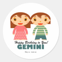 Gemini Zodiac for kids Round Stickers
