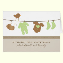 Gender Neutral Baby Laundry Thank You Card (brown) cards