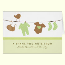 Gender Neutral Baby Laundry Thank You Card (green) cards