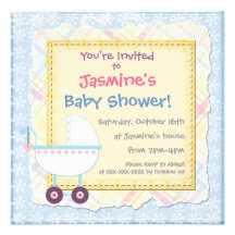 Gender Neutral pastel stroller baby shower invites
