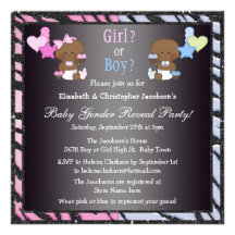Gender Reveal African American Babies & Cupcakes Invitations