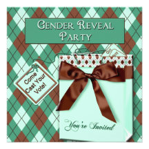 Gender Reveal Party Invitations - Teal/Brown/Gifty