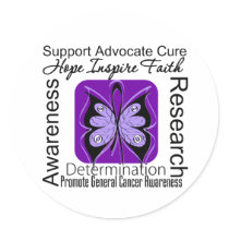 General Cancer Butterfly Inspirations Round Stickers