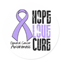 General Cancer Hope Love Cure Ribbon Stickers