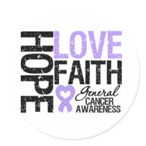 General Cancer Hope Love Faith Round Stickers