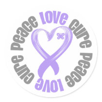 General Cancer Peace Love Cure Ribbon Round Sticker