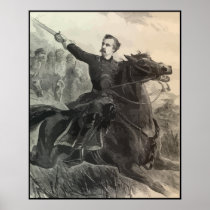 General Custer on Horeseback -- With Border Print