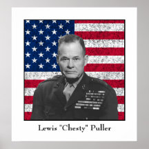 General Puller and The American Flag Poster