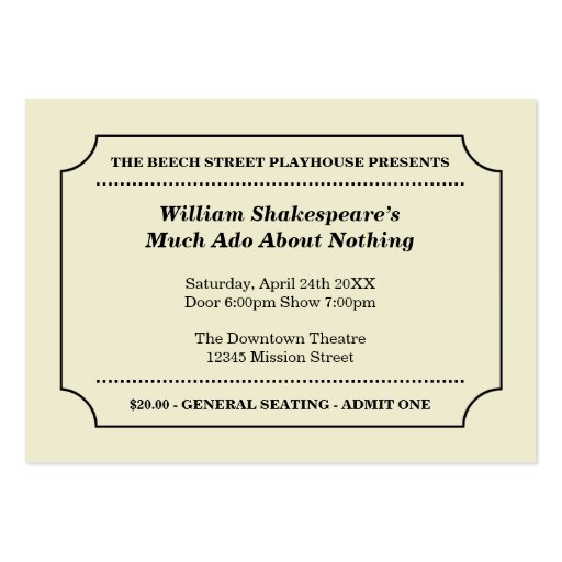 General purpose custom event admission ticket business card template