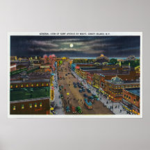 General View of Surf Avenue at Night Posters