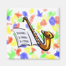 Generic saxophone with sheet music graphic image fridge magnet