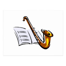 Generic saxophone with sheet music graphic image post cards