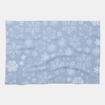 Gentle Shiny Frosty Snowflakes Blue White Towels