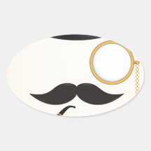 Gentleman Moustache Must-Dash Monacle & Bowler Hat Oval Stickers