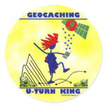 Geocaching U Turn King Round Sticker