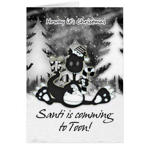 Geordie Christmas Card - Black And White Dragon