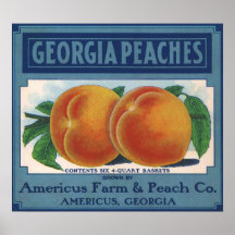 Georgia Peaches, Vintage Fruit Crate Label Art Poster