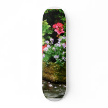 Geraniums and Lavender Flowers on Stone Steps