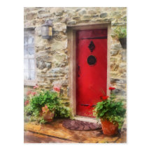 Geraniums by Red Door Postcard