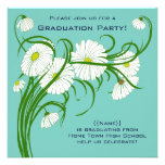 Gerber Daisy Flowers w Turquoise Graduation Party Custom Announcements
