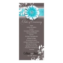 Gerber Daisy Scroll 1 Wedding Program teal Announcement