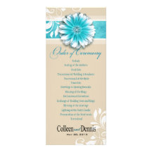 Gerber Daisy Scroll 1 Wedding Program teal Personalized Invite