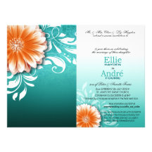 Gerbera Daisy Orange Aqua Pocket Cover Personalized Invitation