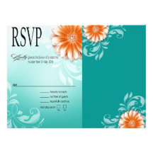 Gerbera Daisy Orange Aqua RSVP Announcement