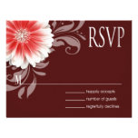 Gerbera Daisy Scroll 1 RSVP red burgundy Custom Announcements