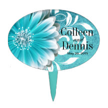 Gerbera Daisy Scroll 1 | teal chalkboard Cake Pick