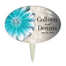 Gerbera Daisy Scroll 1 | teal oatmeal Cake Toppers