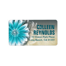 Gerbera Daisy Scroll 1 | teal oatmeal Personalized Address Label