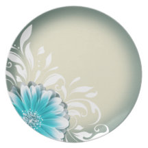 Gerbera Daisy Scroll 1 | teal oatmeal Party Plate