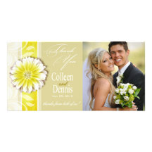 Gerbera Daisy Scroll 1 Thank You yellow taupe Photo Card Template